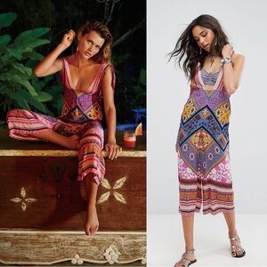 Free People • Maritzah One Piece jumpsuit culotte wide leg romper patchwork boho